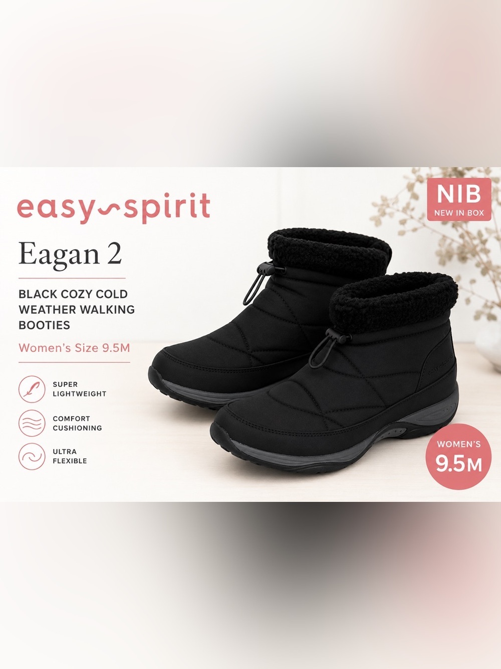 Easy Spirit Eagan2 Black Cozy Cold Weather Walking Booties Women's Size
9.5M NIB